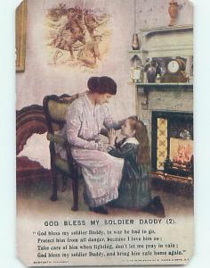 Unused Bamforth DAMAGED - GIRL PRAYS TO PROTECT WWI SOLDIER DADDY o8068