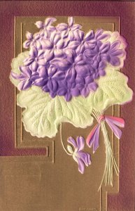 Vintage Postcard Portrait of a Beautiful Bouquet of Purple Flowers Greetings