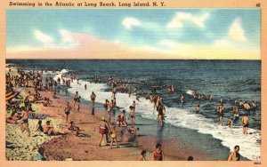 Vintage Postcard Swimming In The Atlantic At Long Beach Long Island New York NY