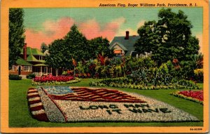 American Flag Garden Roger Williams Park Providence RI Linen Postcard A4