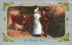 Vintage Postcard 1910's Mr. Butter-Inn Milk Maid Dairy Cow Love Romance Comics