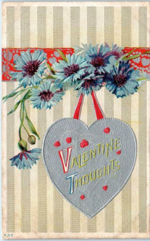 Embossed VALENTINE   Greeting VALENTINE THOUGHTS  Heart Flowers 1911 Postcard