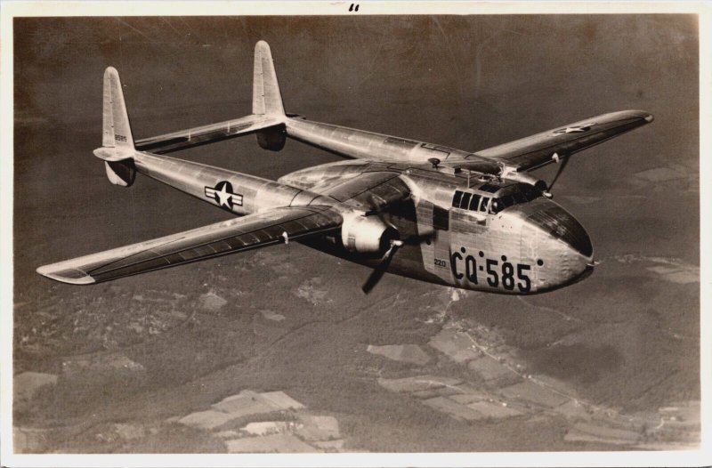 Fairchild C-82A-FA Packet Twin-Boom Cargo Aircraft Vintage RPPC C069