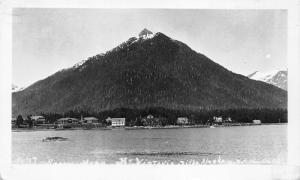 Sitka Alaska Waterfront View~Mount Verstovia~Houses along Shoreline~1940s RPPC