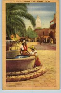 Linen Postcard..Olvera Street..Los Angeles,California