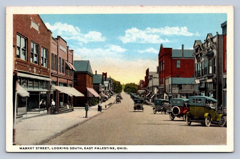 J87/ East Palestine Ohio Postcard c1910 Market Street Stores Autos 1197