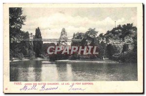 Postcard Old Paris Jardin des Buttes Chamount Lake Bridge Suspended