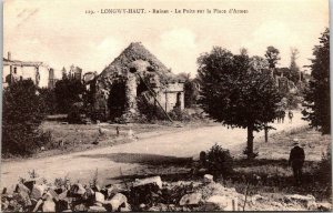 VINTAGE POSTCARD THE RUINS OF LONGWY-HAUT STREET SCENE WITH PEOPLE 1914 WW 1