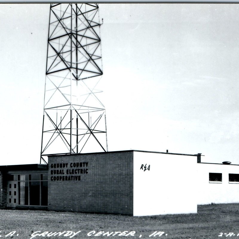 c1950s Grundy Center, IA RPPC REA Rural Electric Cooperative Antenna PC Vtg A110
