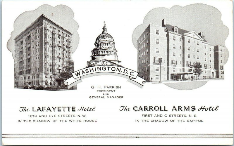 1910s Lafayette Hotel and Carroll Arms Hotel Washington D.C. Postcard