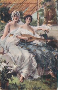 B580 Vintage fine art postcard artist  C. Kiesel mandolin beauties bridal song