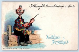 Opper Signed Artist Postcard Valentine Greetings Fishing Tuck Chicago IL 1908