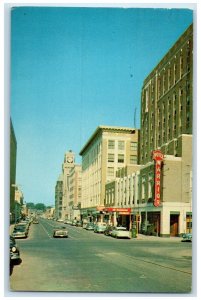 1958 View Looking West On Sixth Street Hotel Warrior Cars Sioux City IA Postcard