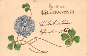 Germany 1903 Shamrock Greetings Coins embossed coinage postcard C314