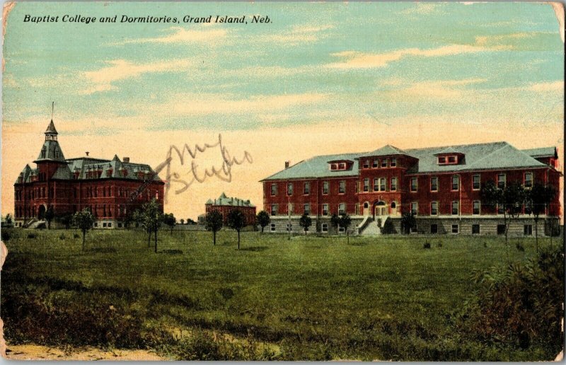 Baptist College and Dormitories, Grand Island NE Vintage Postcard F45