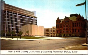 New & Old County Courthouse & Kennedy Memorial Dallas Texas Postcard C211