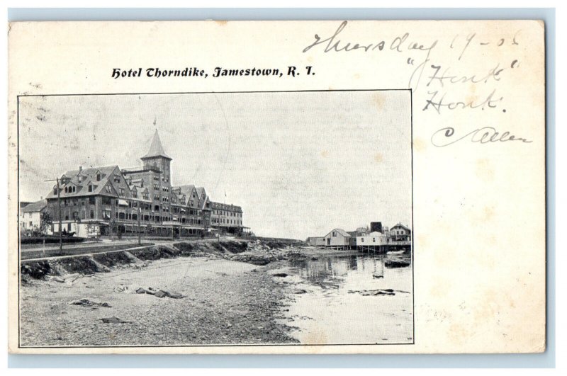 1906 Hotel Thorndike Jamestown Rhode Island RI PMC Antique Posted Postcard