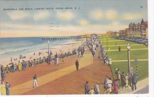 New Jersey Ocean Grove Boardwalk and Beach Looking South 1938