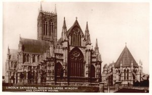 Vintage Postcard 1920's Lincoln Cathedral Large Window & Chapter House England