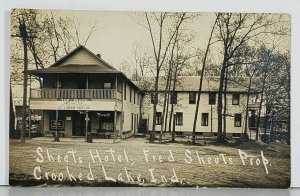 CROOKED LAKE Indiana STEETS HOTEL ICECREAM PARLOR Fred Sheets RPPC Postcard K5
