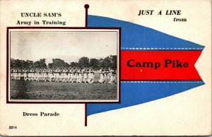 Vtg 1910s Army Dress Parade Camp Pike Flag Pennant North Little Rock AR Postcard