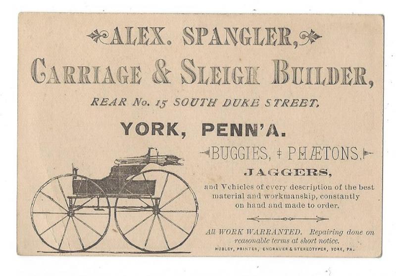 Victorian Trade Card Alex Spangler Carriage Sleigh Builder 