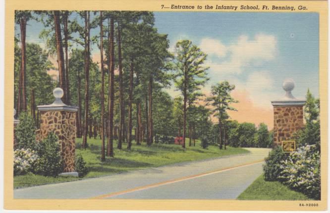 Entrance to the Infantry School - Fort Benning GA, Georgia - Linen