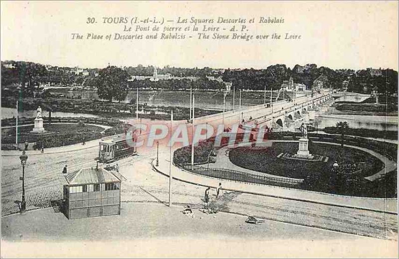 Old Postcard Tours (I and L) The Descarles Squares Rabelais and Tramway Stone...