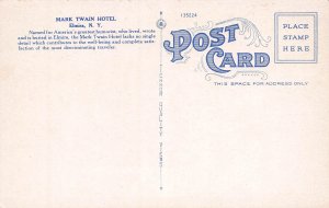 Mark Twain Hotel, Elmira, N.Y. and Map, Early Postcard, Unused