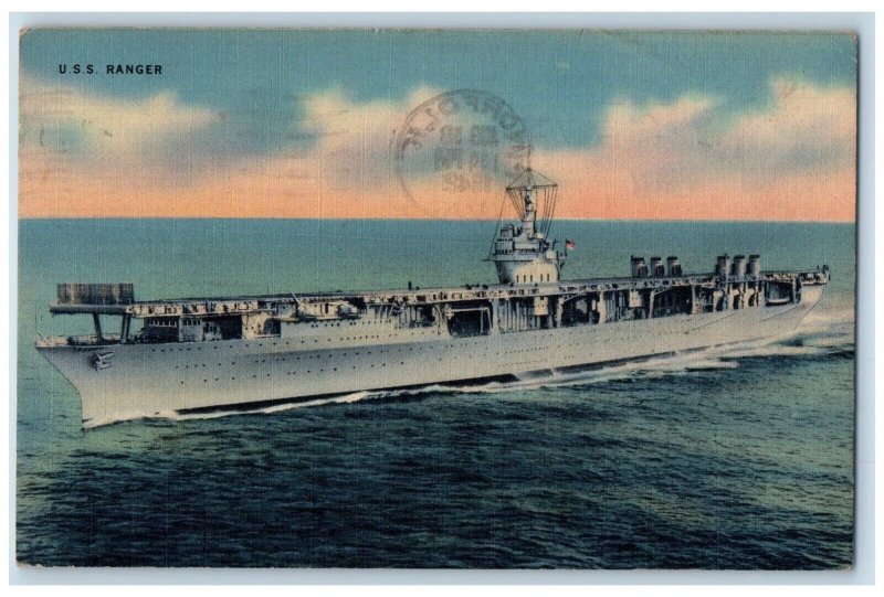 1942 USS Ranger Navy Aircraft Carrier Norfolk VA Soldier Mail WW2 Postcard