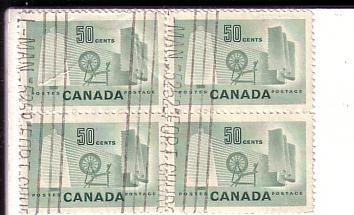 Canada, Used Block of Four, Textiles, 50 Cent Stamp, Scott #334,