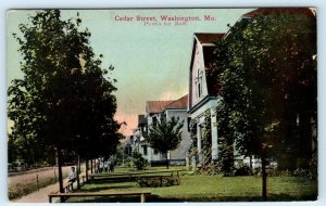 WASHINGTON, Missouri MO ~ CEDAR STREET Scene 1912 Franklin County Postcard
