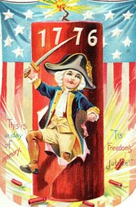 C.1910 Fourth Of July Young Washington Giant Fire Cracker Vintage Postcard P77