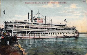 1908, Steamer, Riverboat, J.S.,  On The Mississippi River,Msg ,Old Post Card