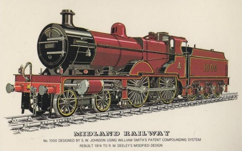 Midland Railway 1000 SW Johnson 1914 WW1 William Smith Locomotive Train Postcard