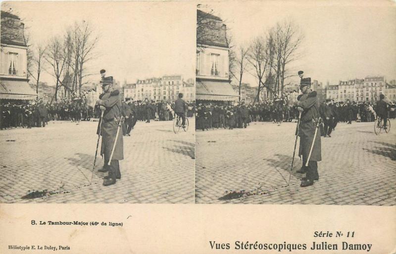 Stereographic stereo view postcard military music band fanfare major drum