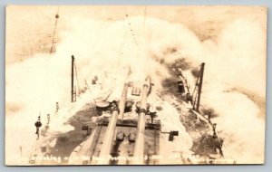 1920  RPPC WW1 Era  US Navy  USS Texas in Storm   Real Photo Postcard