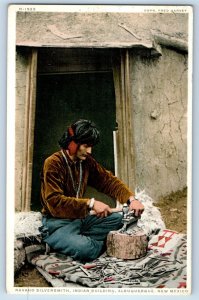 Navaho Silversmith Indian Building Albuquerque NM Fred Harvey Phostint Postcard