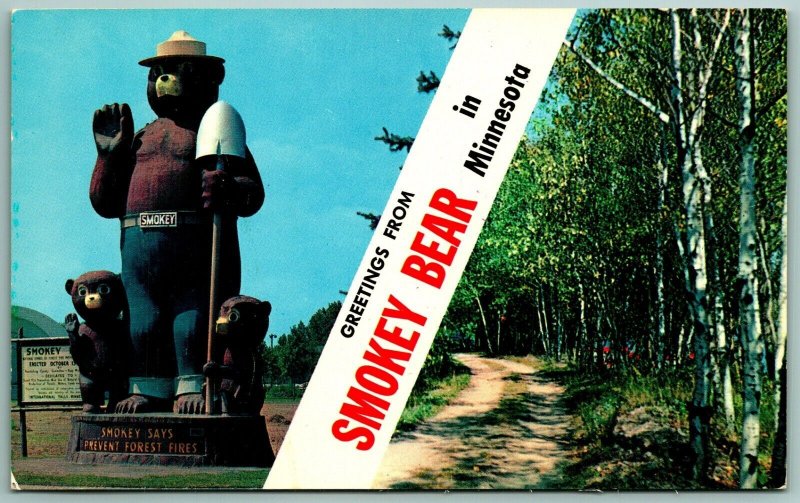 Dual View Banner Greetings From Smokey Bear in Minnesota UNP Chrome Postcard J13