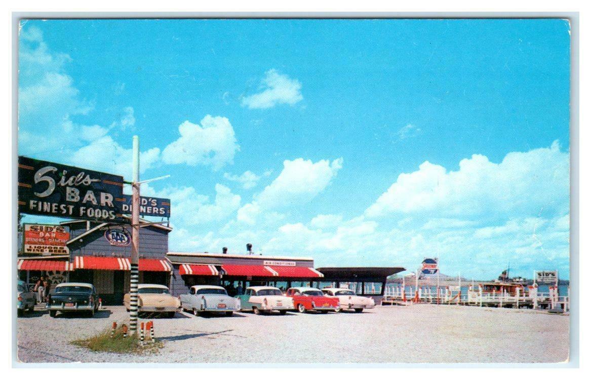 ALGONAC, Michigan MI Roadside SID'S ON THE RIVER 1950s Cars Postcard