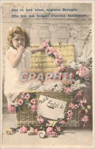 Old Postcard With Cute Sweet Kiss Offer messenger all my Wishes Happy Birthda...