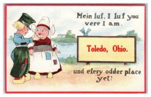 TOLEDO, OH Ohio ~ DUTCH KID COMIC ~ I Luf You Vere I Am c1910s  Postcard