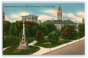 Soldiers Monument City Hall Common Worcester MA Massachusetts Postcard (DA7)