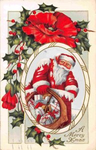 Santa Claus In Chimney Merry Christmas 1912 postcard
