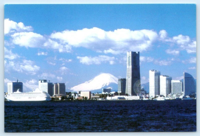 2 Postcards PORT of YOKOHAMA, JAPAN ~ Night COSMO CLOCK Skyline Mt. Fuji  4x6