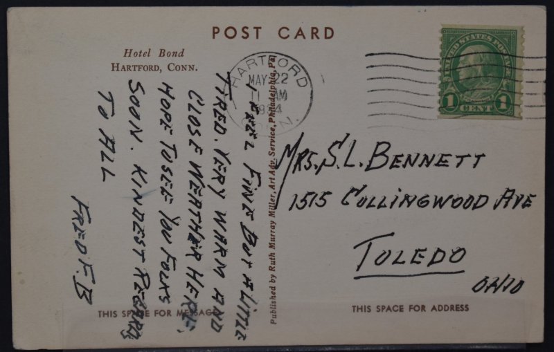 Hartford, CT - Hotel Bond - 1934