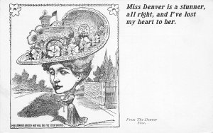 J17/ Denver Colorado Postcard c1910 City of Lights Large Hat Woman 197