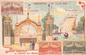 LILLE FRANCE EXPO MAIN ENTRANCE WATER CHUTE POSTER STAMPS POSTCARD (1902)