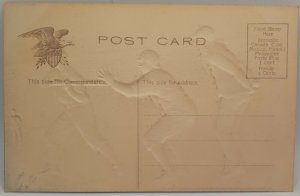 Postcard Baseball Batter, Catcher, Umpire heavy emboss blue Illustrated Postcard