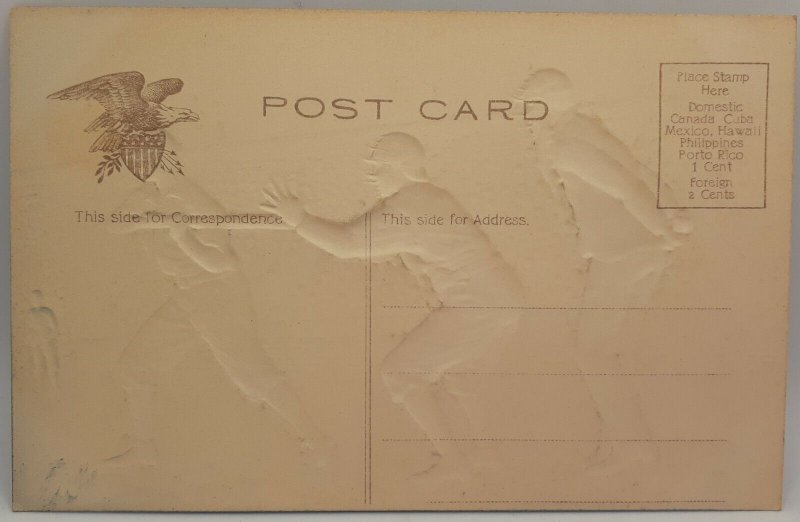 Postcard Baseball Batter, Catcher, Umpire heavy emboss blue Illustrated Postcard